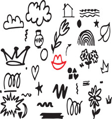 Hand drawn elements cool background elements doodles arrow sparkle 