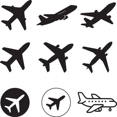 Airplane icon bundle Silhouette Vector Illustration set of Plane Flight icons for travel design
