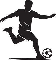 Silhouette of a soccer player in action kicking the ball
