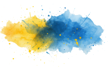 Vibrant blue and yellow abstract watercolor paint texture splash design element background graphic isolated PNG with Transparent Background
