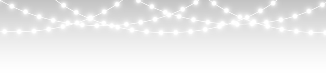 png elegant white Christmas garland glowing with sparkling LED lights for festive holiday decoration and winter celebration background
