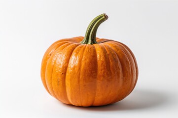 Obraz premium Vibrant orange pumpkin set against a clean white backdrop - a rich emblem of wholesome fall harvests.