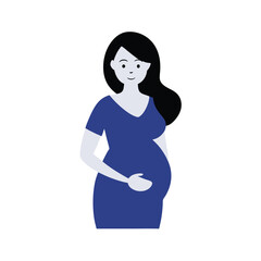 Simple flat illustration of a pregnant woman holding her belly