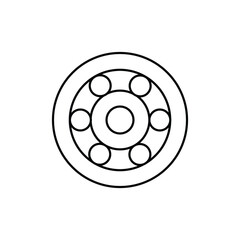 Minimalist black and white ball bearing icon symbolizing engineering, machinery, industry, and mechanical design. Ideal for manufacturing, repair, and technology illustrations or presentations.