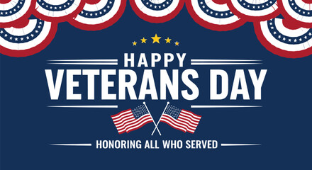 Celebrating Veterans Day with patriotic bunting and American flags honoring service