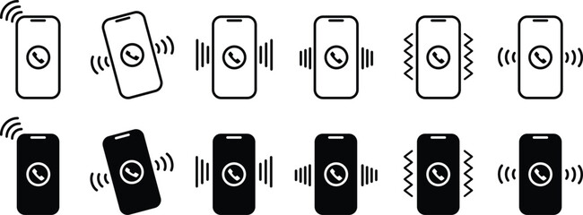 Download vector icons of mobile phones, calls, vibrations, and notifications. Perfect for apps, websites, UI, digital communication, and smart device designs. Mobile Icon isolated on white background.