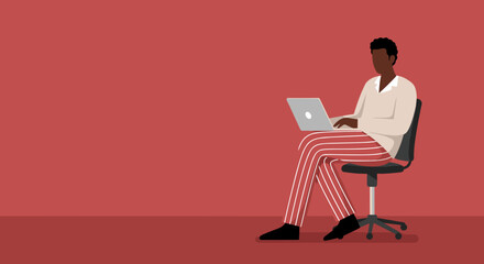 African American man working on laptop Remote work online learning casual business freelance concept