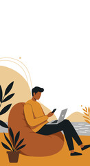 Man works on laptop and phone embracing remote work online learning and digital lifestyle