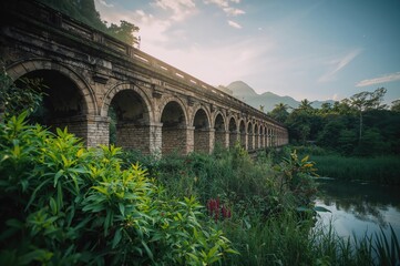 Obraz premium Historic bridge surrounded by natural landscape and water