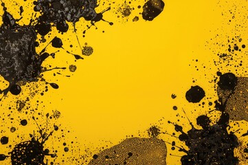 On a yellow background, isolated artistic black ink splashes and decorative elements are displayed.