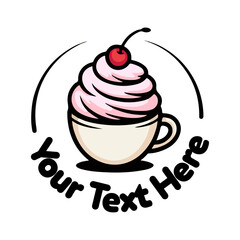 Ice cream Logo Design, Delicious dessert vectors illustrating ice cream, cake, and cupcake with chocolate cream, a cherry on top, and strawberry icing for a birthday celebration