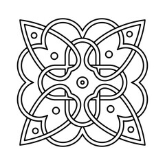 Ornamental Abstract Knot Design – Black and White Symmetrical Line Art