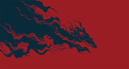 Hand drawn brush lines abstract fire illustration with flowing dark smoke and flame in dragon form. Japanese ukiyo-e mythical creature design for textile, background, decoration. © Dear Reader