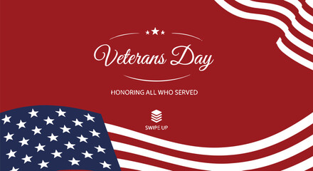 Veterans Day graphic honoring service members with American flag elements and patriotic text.