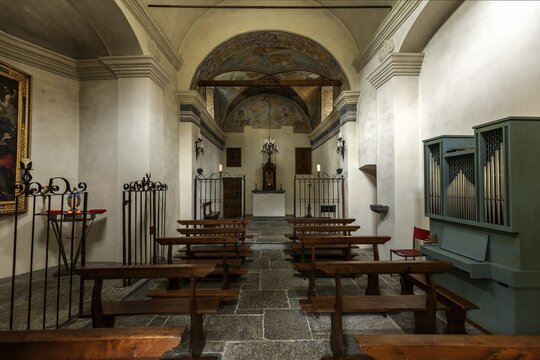 Church, interior, mountain village Bordei, Centovalli, Canton Ticino, Switzerland