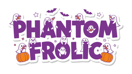 Phantom Frolic: A whimsical illustration showcasing a festive Halloween theme, adorned with playful ghosts, jack-o'-lanterns, and bats, evoking the spirit of spooky celebration.