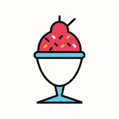 Ice Cream Sundae with Sprinkles Outlined Vector Illustration