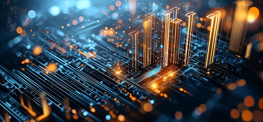 High tech circuitry glows, innovation and connectivity