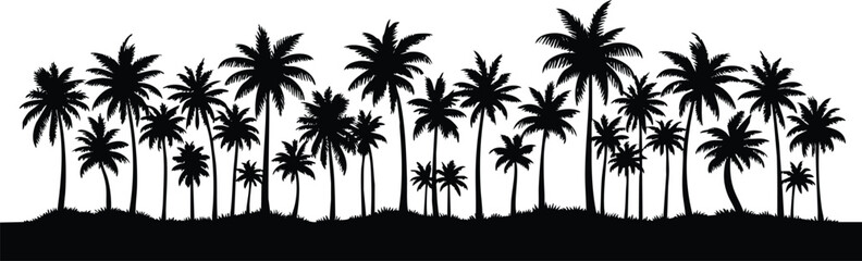 Horizontal beach tree jungle landscape border element vector illustration isolated on a white background