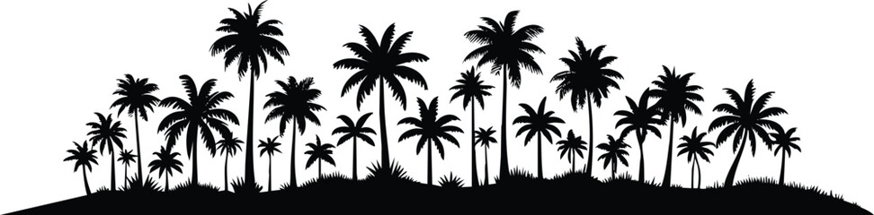 Horizontal beach tree jungle landscape border element vector illustration isolated on a white background