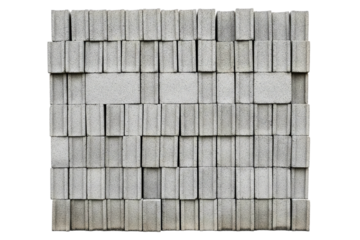 Stack of gray concrete building blocks in a geometric pattern isolated on a transparent background