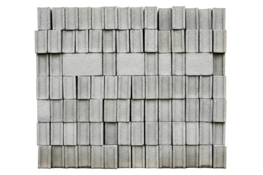 Stack of gray concrete building blocks in a geometric pattern isolated on a transparent background - Powered by Adobe