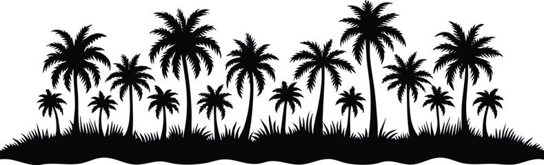 Horizontal beach tree jungle landscape border element vector illustration isolated on a white background