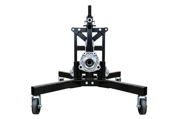 Black automotive engine stand with a differential assembly isolated on a transparent background