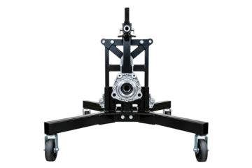 Black automotive engine stand with a differential assembly isolated on a transparent background