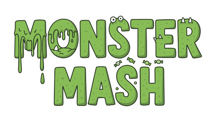 Monster Mash Typography: A vibrant, playful typography design spells out 'Monster Mash', using a unique and engaging visual style that combines spooky elements with whimsical charm.