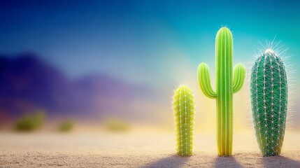 Three desert cacti arid landscape succulent plants three majestic cacti thrive in vast arid desert landscape
