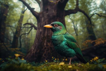 Fototapeta premium Amazing bird in a lush green forest setting