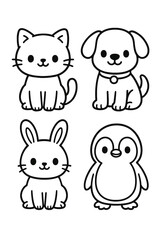 Fototapeta premium Cute cartoon animal faces collection in vector art style