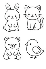 Naklejka premium Cute set of funny cartoon animal characters, as vector art illustrations for a fun baby collection