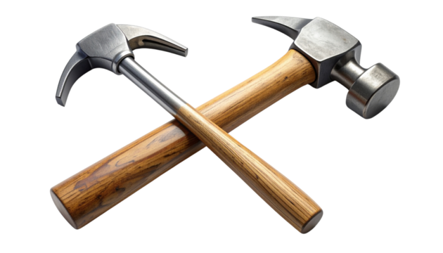 Hand tool collection, dual hammers isolated on transparent background