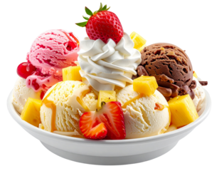 Tropical Banana Split with Fruit Garnish and Whipped Cream PNG