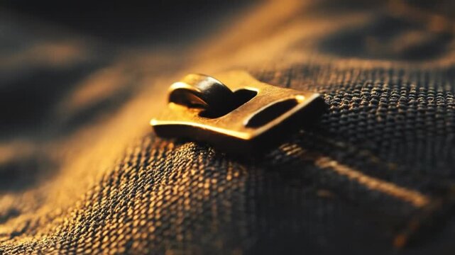 Detailed close up of a zipper on textured fabric