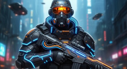 Cyberpunk Soldier Futuristic Combatant Ready for Action