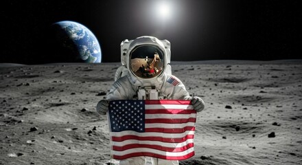 Astronaut Planting the American Flag on the Moon Surface