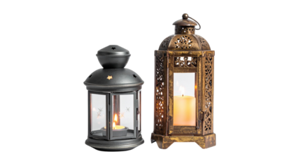 Decorative lantern collection, dual styles isolated on transparent background