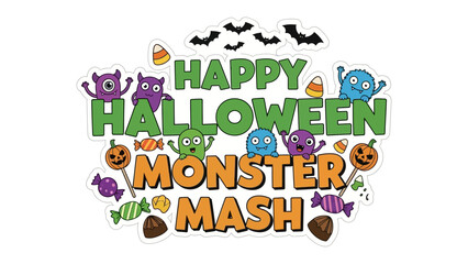 Monster Mash Halloween: A delightful visual featuring cartoon monsters and festive treats. The scene is designed to evoke a sense of excitement for Halloween.