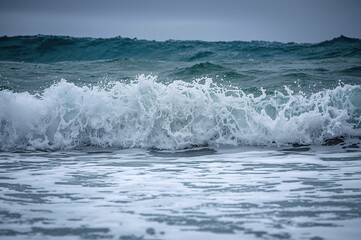 Fototapeta premium Turbulent Ocean Waves with Foamy Surface. Nautical Scene