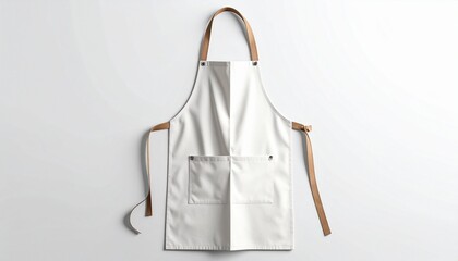 A realistic kitchen apron made of cotton fabric, front pockets, and adjustable neck strap isolated on white background
