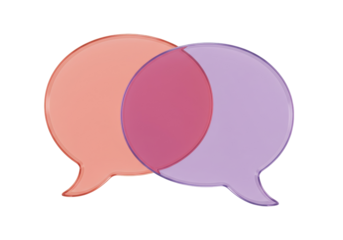 Overlapping speech bubbles PNG isolated on transparent background, communication concept with pink and purple colors for graphic design