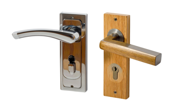  Modern door hardware collection, dual styles isolated on transparent background