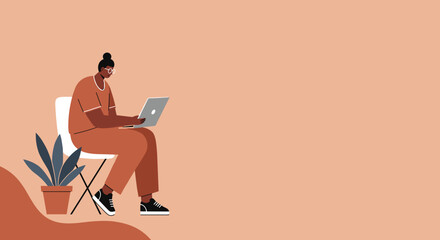 Person working on laptop remote work online learning business digital lifestyle illustration