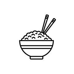 Rice Bowl Icon – Asian Food Line Art with Chopsticks Illustration