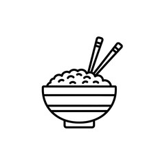Rice Bowl Icon – Asian Food Line Art with Chopsticks Illustration
