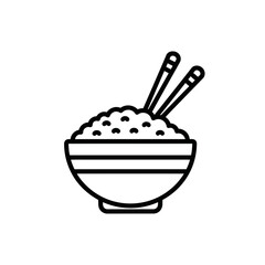 Rice Bowl Icon – Asian Food Line Art with Chopsticks Illustration