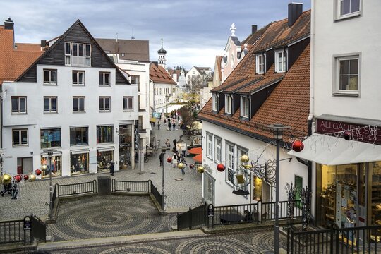 View from the staircase to the town hall square, behind the town hall, Kempten, Swabia, Allg&auml;u, Bavaria, Germany